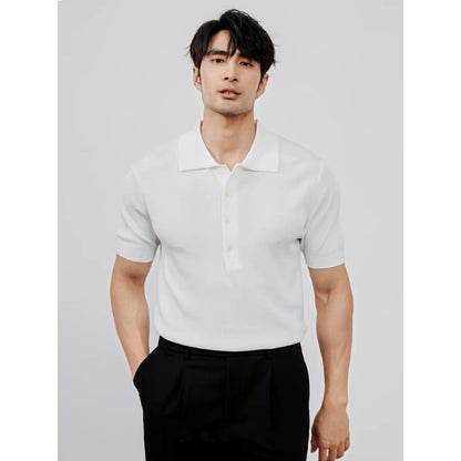 Light Luxury Solid Color Lapel Knitted Ice Silk Simple Short Sleeve