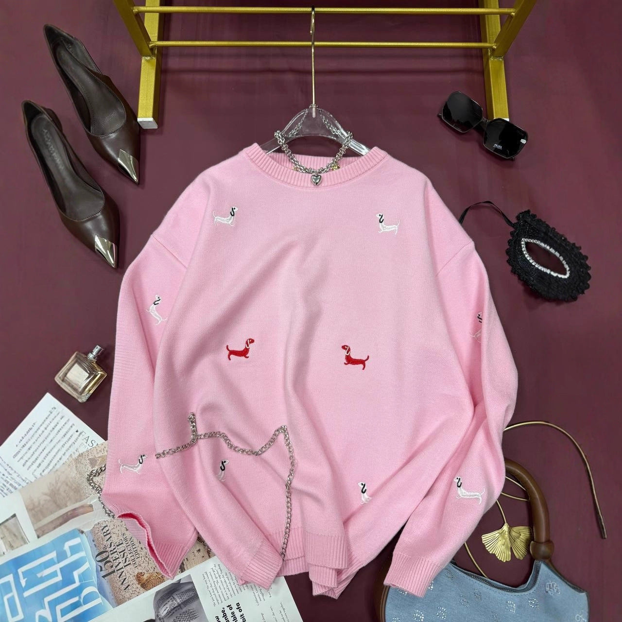 New Autumn And Winter Sweater Round Neck Long Sleeve Dog Print Casual