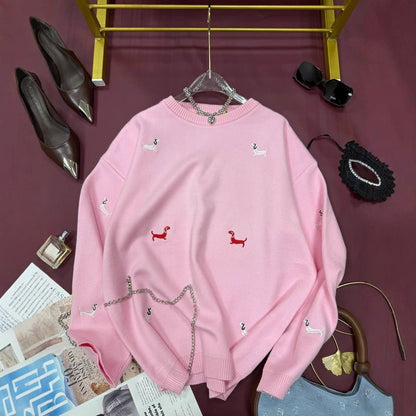 New Autumn And Winter Sweater Round Neck Long Sleeve Dog Print Casual