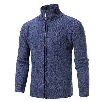 Fashionable Men's Stand-up Collar Fleece-lined Knit Sweater