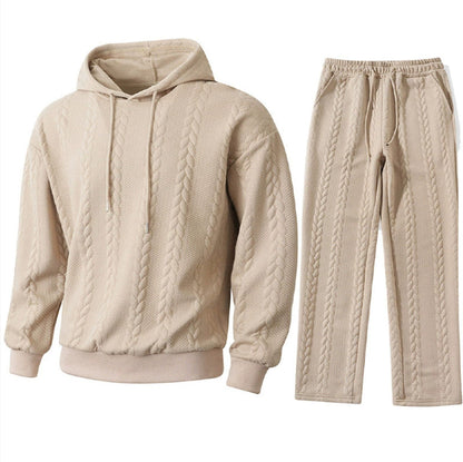 Solid-color Sporty And Casual Jacquard Men's Hoodie And Pants Set