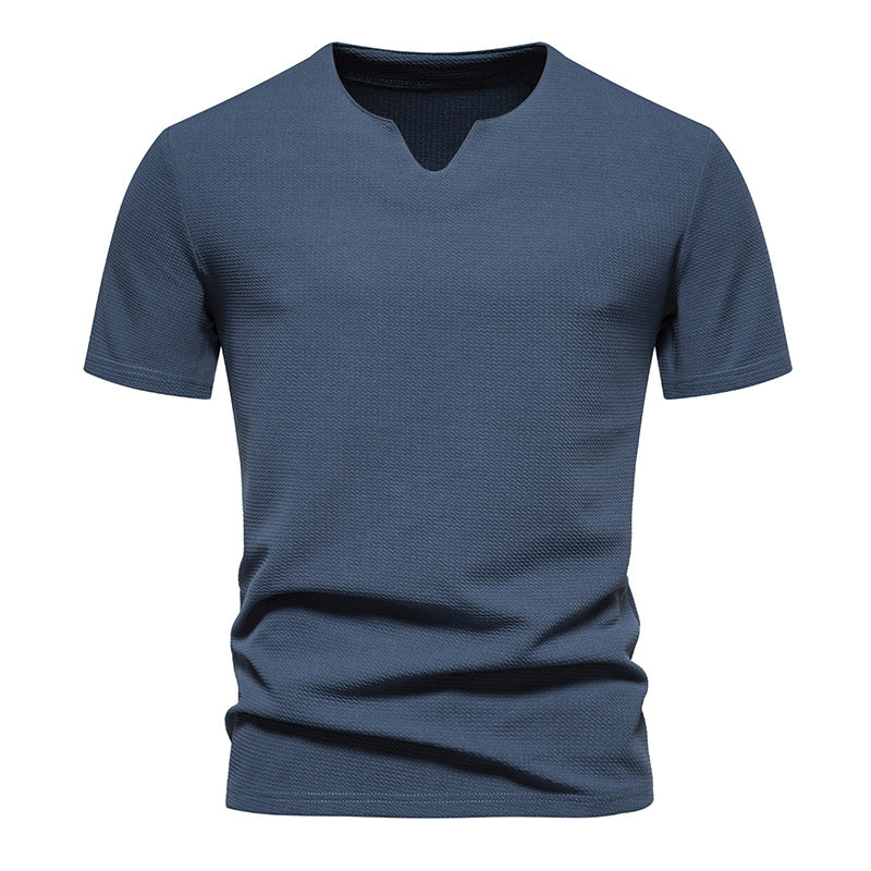 Men's Bubble Cloth V-neck T-shirt Short Sleeve Shirt