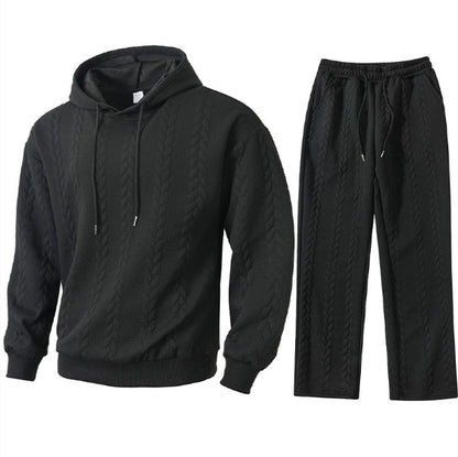 Solid-color Sporty And Casual Jacquard Men's Hoodie And Pants Set
