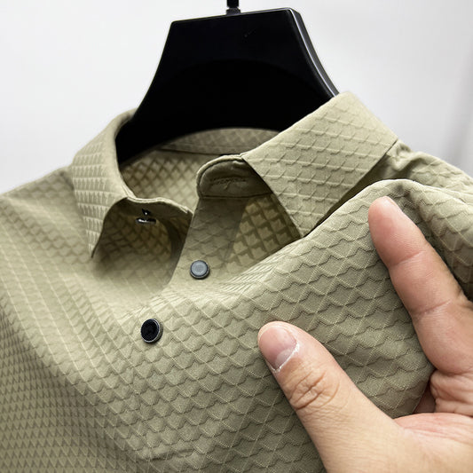 Waffle Ice Silk Short Sleeve T-shirt Men's Shirt Collar Polo Shirt