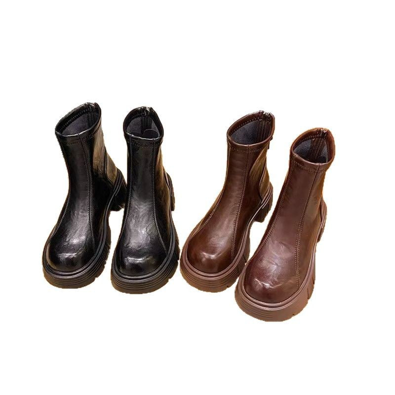 Soft Bottom British Style Skinny Boots Imitation Leather Single Boots Autumn And Winter Small Martin Shoes