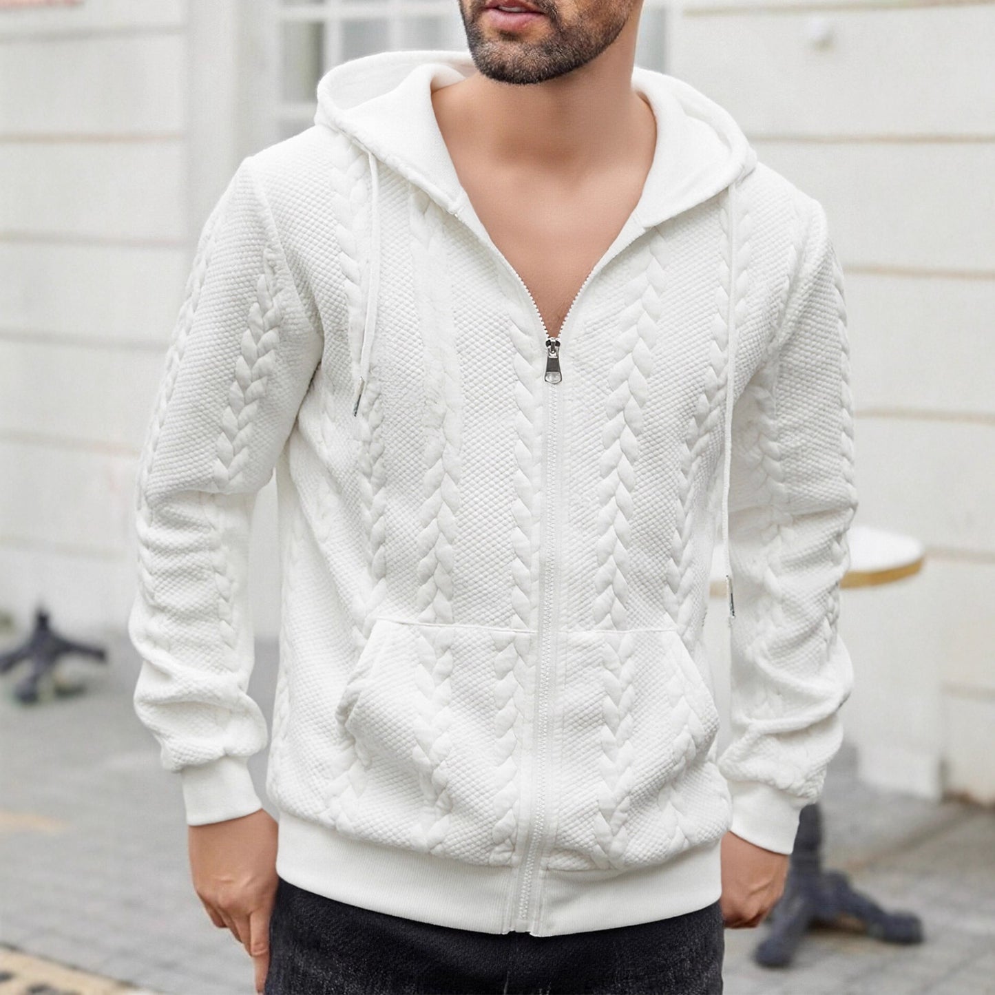 Men's Sporty Solid-Color Patterned Casual Hoodie Coat