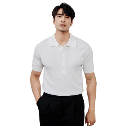 Light Luxury Solid Color Lapel Knitted Ice Silk Simple Short Sleeve