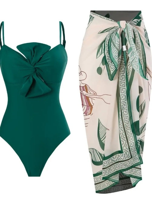 Luxuriöses 2-teiliges Bade-Set: Eleganter Bikini mit passendem Sarong-Wickelrock – Stilvoller Beach-Look