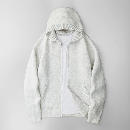 Fashionable Zippered Hooded Knitted Men's Sweater