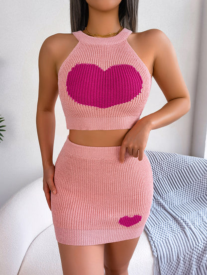 Modisches Strick-Set aus Cropped Top und Bodycon-Rock