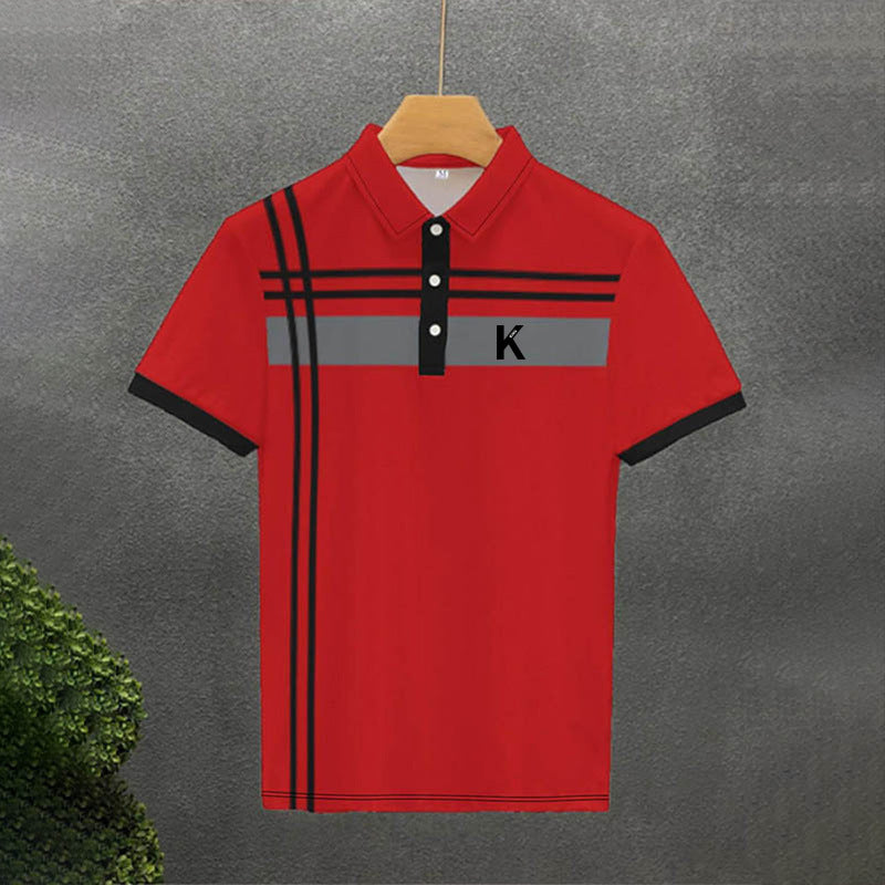 Loose Striped Printed Short Sleeve Polo Shirt For Men