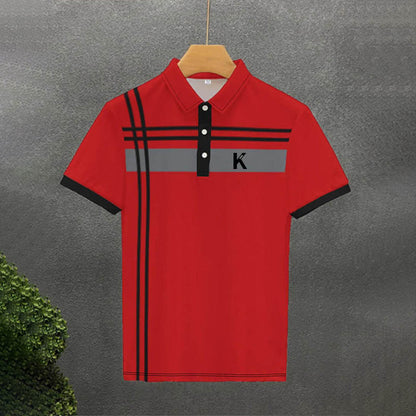 Loose Striped Printed Short Sleeve Polo Shirt For Men