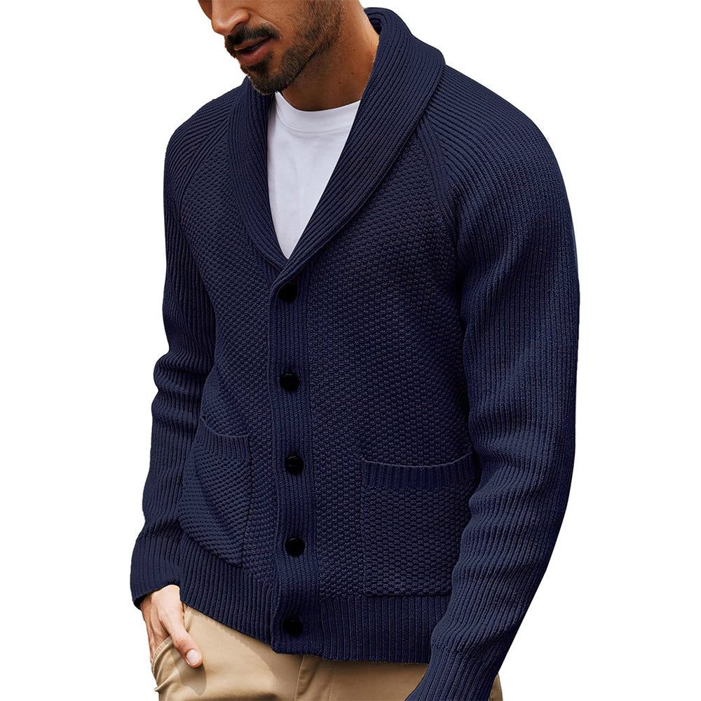 Casual Long-sleeve Sweater With A Turn-down Collar And Pockets