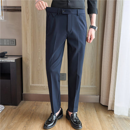 Men's Brown Suit Pants Waist Stretch Design Slim-fitting Small Straight Casual