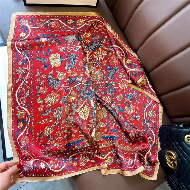 Women's 100 Mulberry Silk Crepe Satin Vintage Scarf