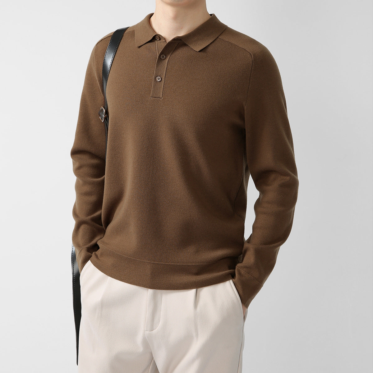 Casual Polo Shirt Knit Sweater Hoodie Solid Color Fashionable Lambswool Sweater