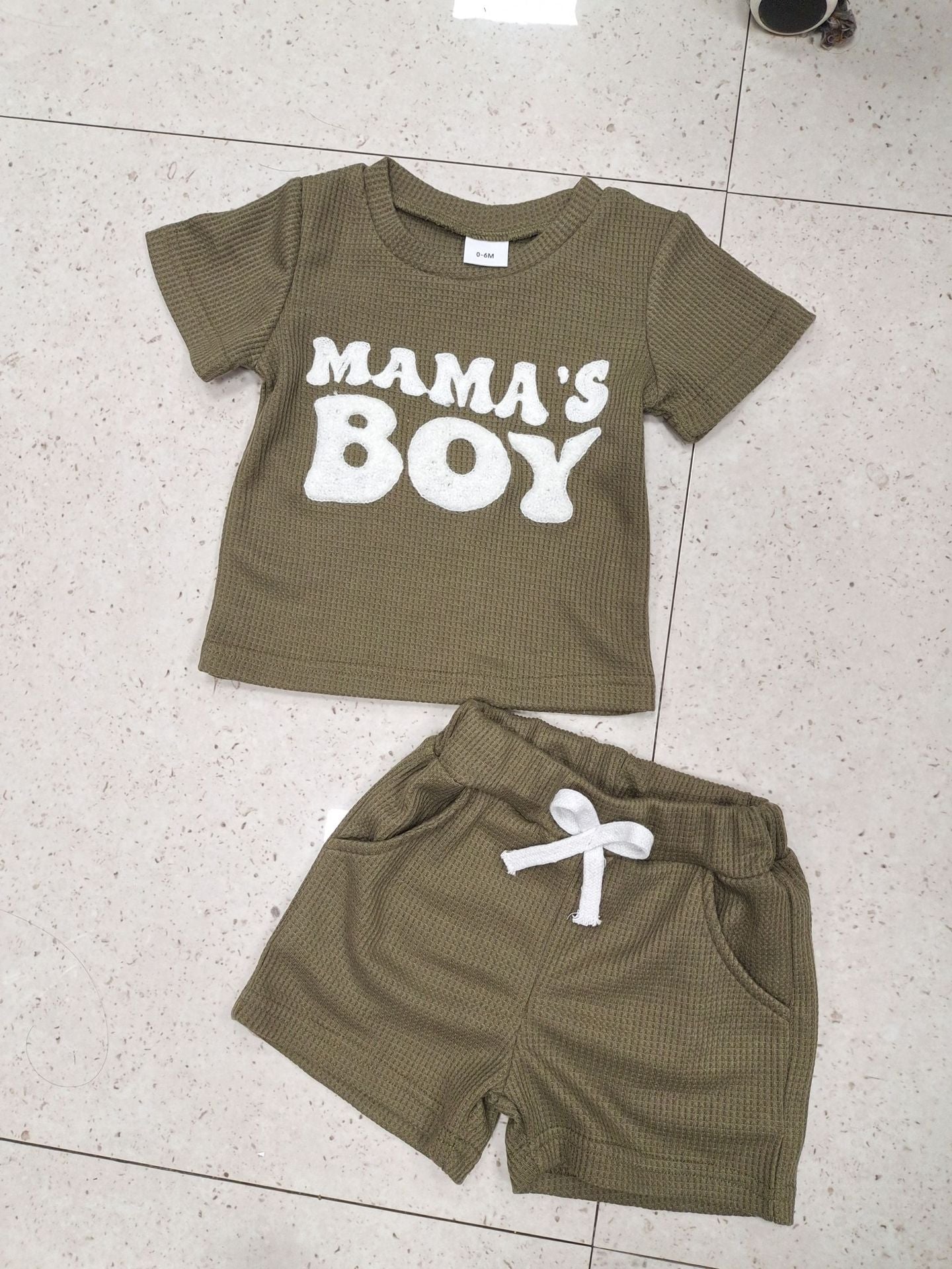 Waffle Towel Embroidery Short Sleeve Shorts Suit - Joker