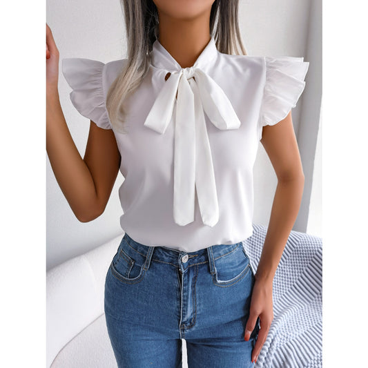 Romantische Chiffon-Bluse mit Rüschen und Schluppe
