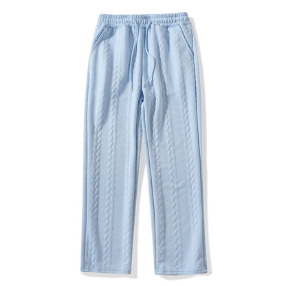 Men's Casual Loose Solid-Color Drawstring Straight-Leg Pants