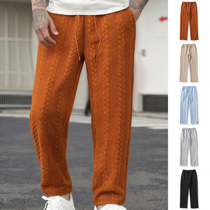 Men's Casual Loose Solid-Color Drawstring Straight-Leg Pants