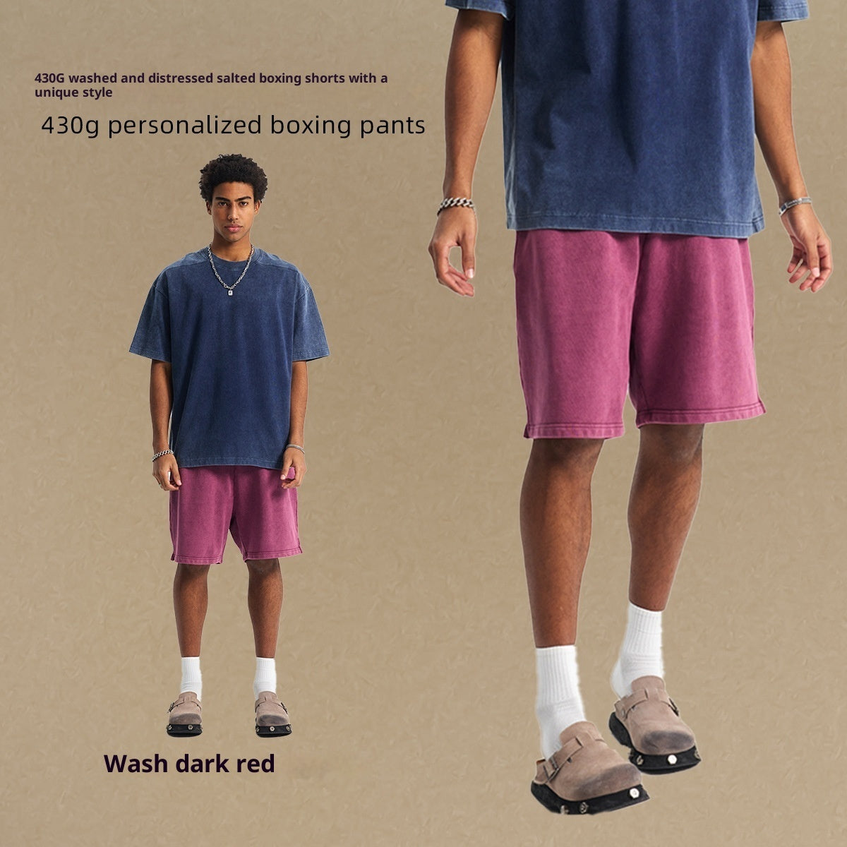 High Street Distressed Wash American Fashion Brand Retro Wide Leg Trendy Men's Shorts