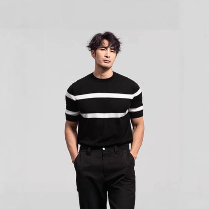 Herren-Retro-Stil Rundhals-Strick-Top mit Eisseide Kurze Ärmel