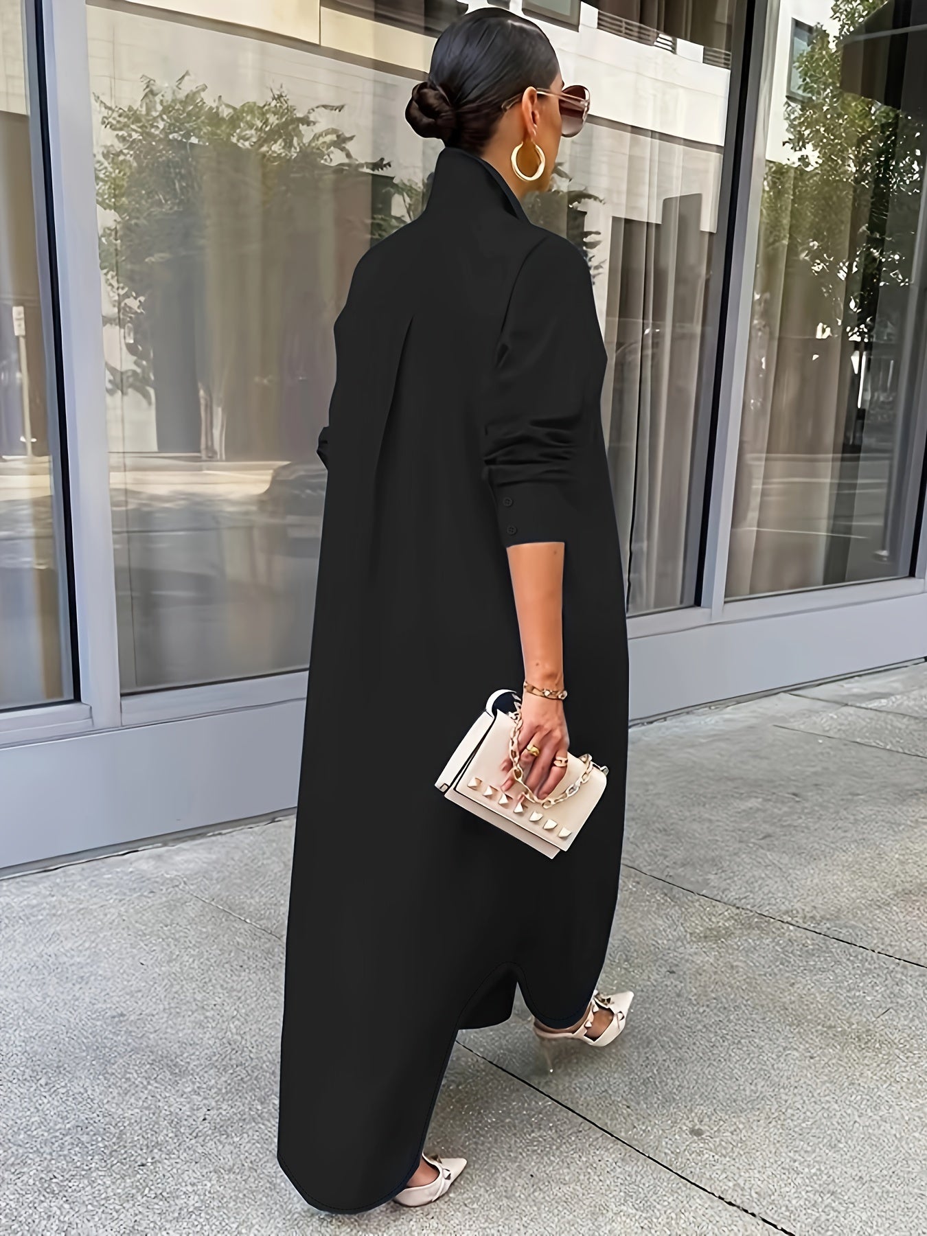 Elegantes Damen Longline-Hemdkleid – Luftige Oversize-Bluse mit durchgehender Knopfleiste – Stilvolles Maxikleid für Casual & Business-Looks