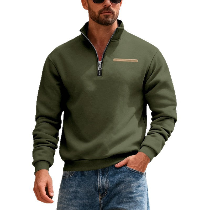 Men's Warm Stand Collar Contrast Stripes Sport Sweatshirt