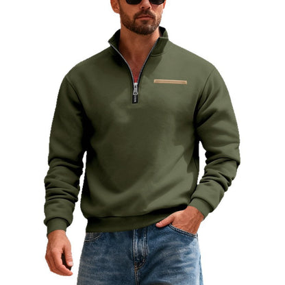 Men's Warm Stand Collar Contrast Stripes Sport Sweatshirt