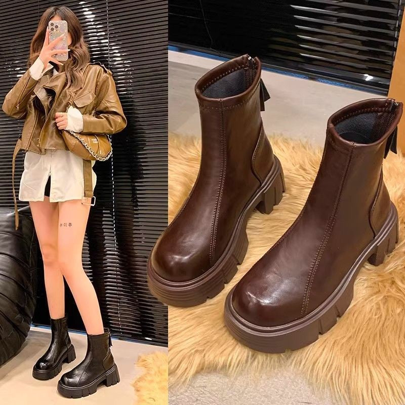 Soft Bottom British Style Skinny Boots Imitation Leather Single Boots Autumn And Winter Small Martin Shoes