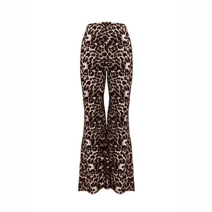 Casual Sexy Knitted Stretch Elastic Leopard Print Flared Pants