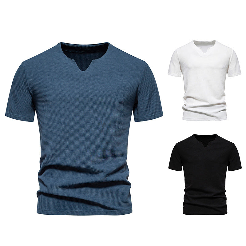 Men's Bubble Cloth V-neck T-shirt Short Sleeve Shirt