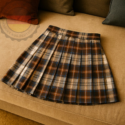 Plaid Pleated Mini Skirt - Cotton-Blend Tartan Skirt - Made In Germany