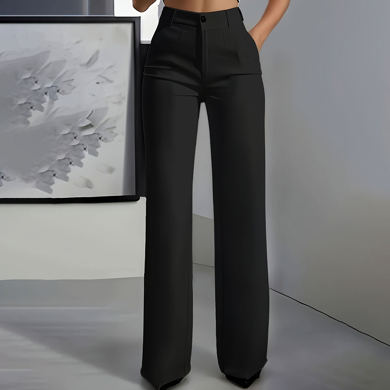 Women's Solid Color High-Waisted Wide Leg Pants, Relaxed Fit Straight Leg Trousers With Zip-Fly For Daily Wear