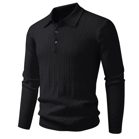 New Twisted Flower Men's Trendy Cardigan Solid Color Polo Collar Knitted Sweater Men