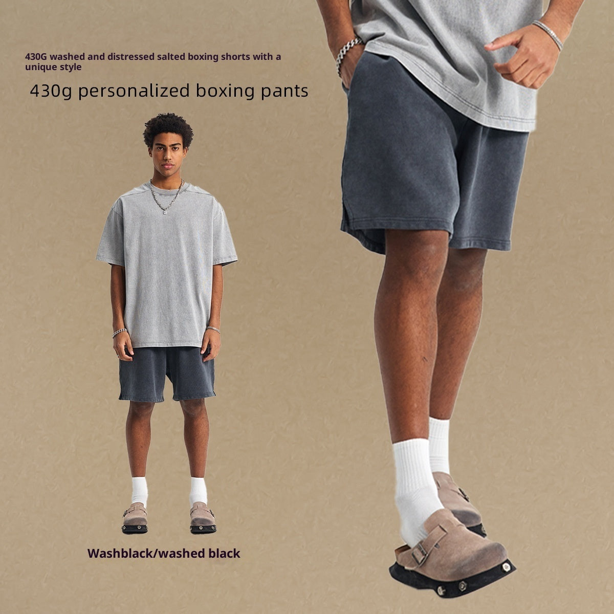 High Street Distressed Wash American Fashion Brand Retro Wide Leg Trendy Men's Shorts