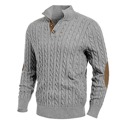 Slim-fit Buttoned Turtleneck Suede Stitching Sweater