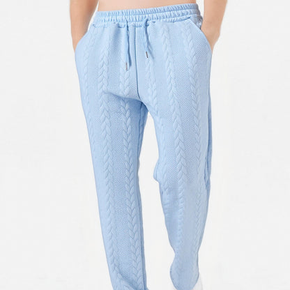 Men's Casual Loose Solid-Color Drawstring Straight-Leg Pants