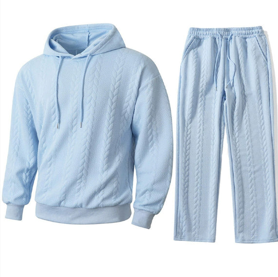 Solid-color Sporty And Casual Jacquard Men's Hoodie And Pants Set