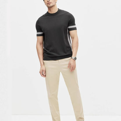 Ice Silk Men's Spliced Stripe Sport Short Sleeve T-shirt Summer New