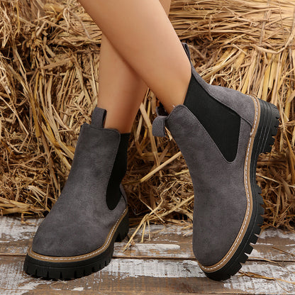 Frosted Mid-ankle Chelsea Bootsstylish, Casual, And Versatile Women's Boots