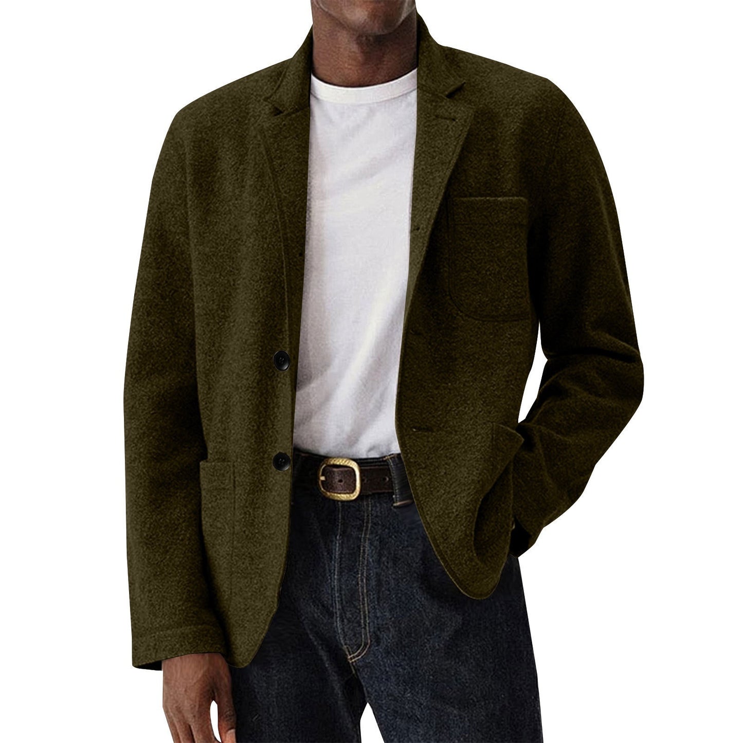 Men's Solid-Color Casual All-Match Wool Coat