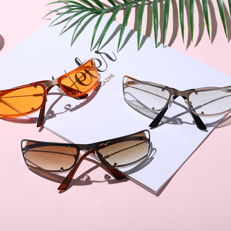 Small Frame Frameless Trimming Fashion Oval Street Sunglasses