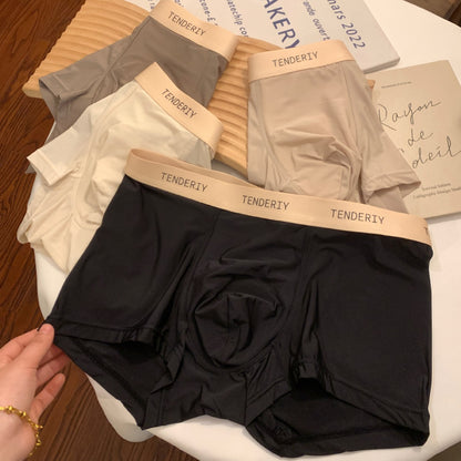 Ice Silk Men's Cotton Crotch Boxer Briefs Boys Teenagers Traceless Plus Size