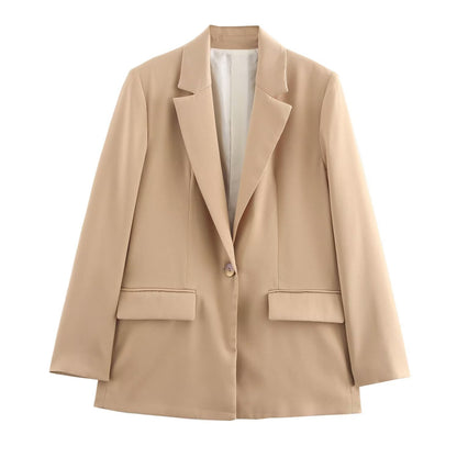 Damen Satin-Blazer in Seiden-Optik – Eleganter Loose-Fit Long-Sleeve Blazer für Business & Freizeit – Beige
