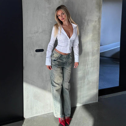 Damen Longsleeve in strahlendem Weiß – Eleganter Commuter-Style – Figurbetonte Slim-Fit Passform