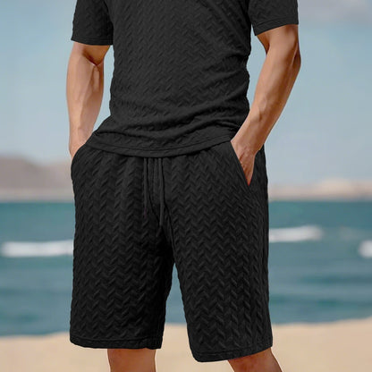 Herren Loose Solid Jacquard Drawstring Casual Beach Pants