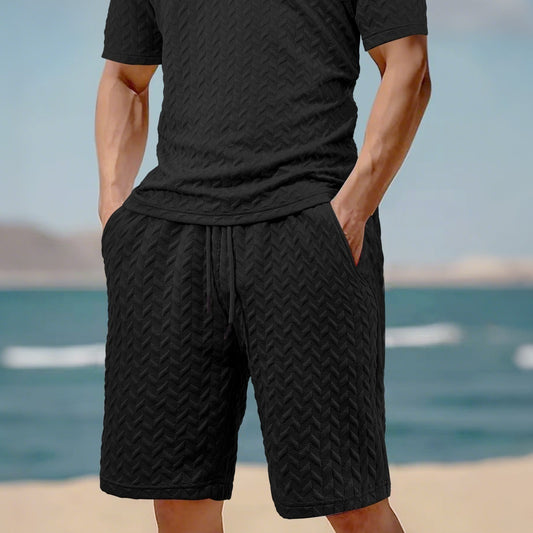 Herren Loose Solid Jacquard Drawstring Casual Beach Pants