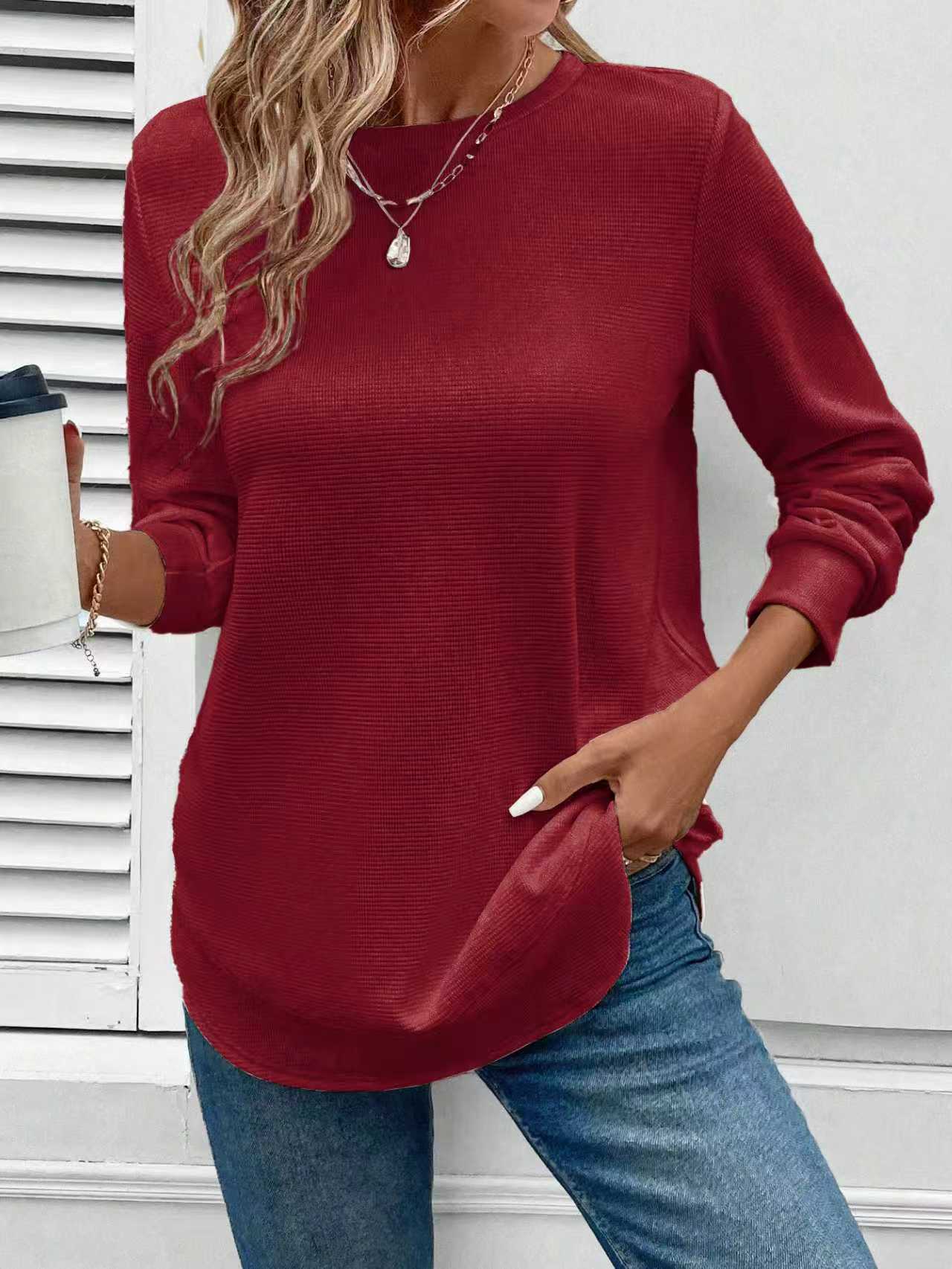 Women's Solid Color Round Neck Loose Stylish Sweatshirt