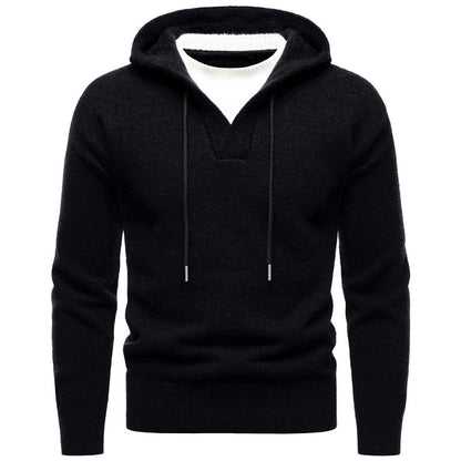 Men's Velvet Thickened Fake Two Pieces Hooded Sweater